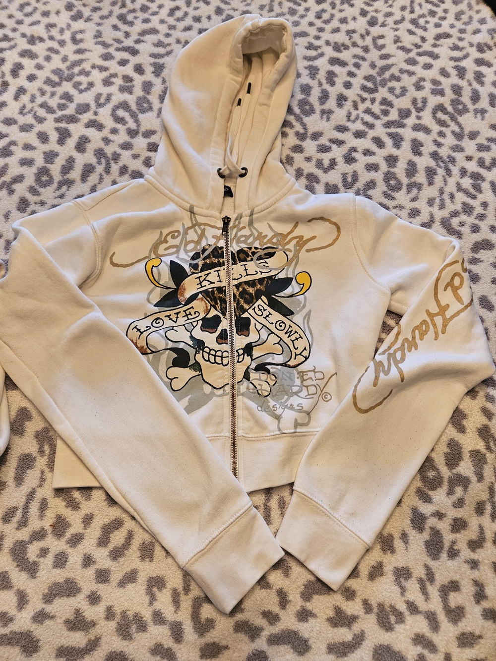 Ed Hardy Women's Cream Graphic Zip-Up Hoodie With Matching Pants